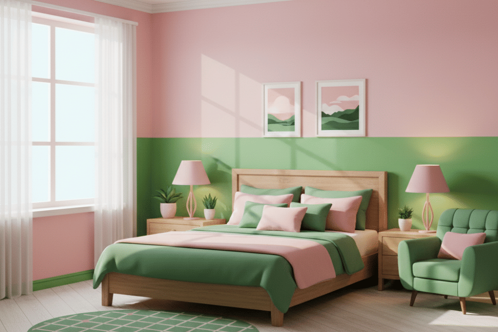 Ide Foto Kamar Kombinasi Warna Cat Hijau dan Pink