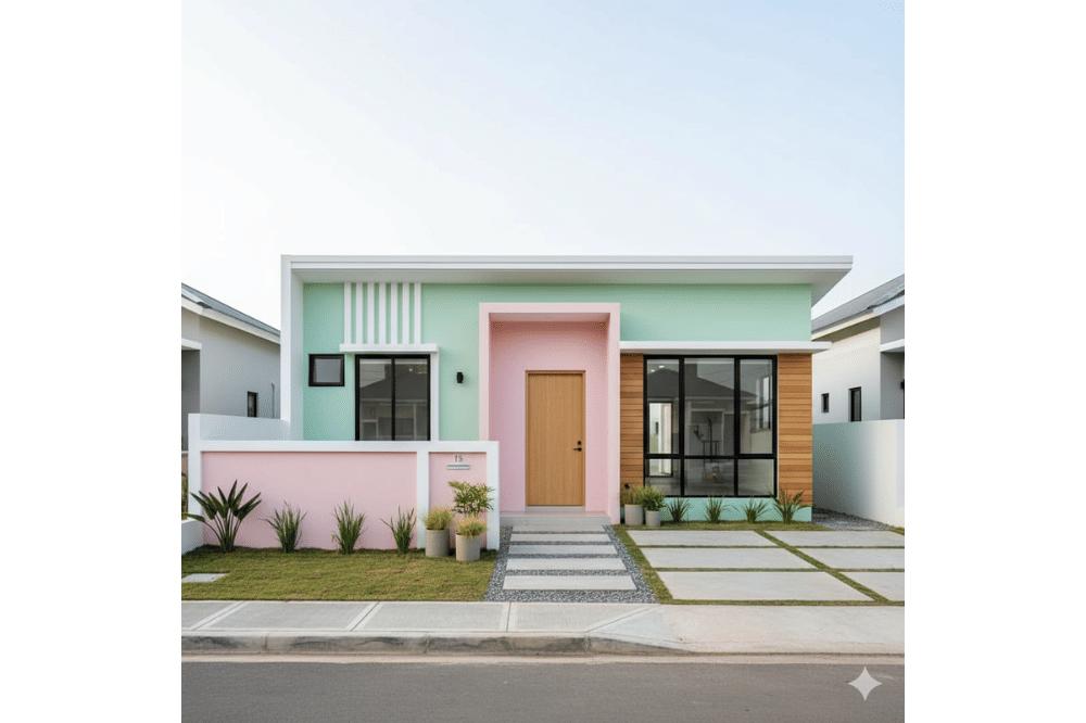 Ide Kombinasi Warna Cat Rumah Hijau dan Pink