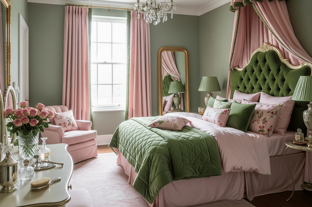 Ide Foto Kamar Kombinasi Warna Cat Hijau dan Pink