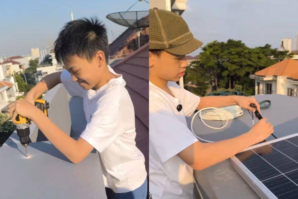 remaja pasang solar panel sendiri