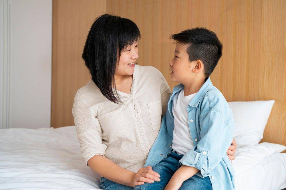 mother and kid indoors