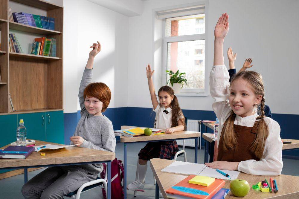 Kids in classroom taking english class
