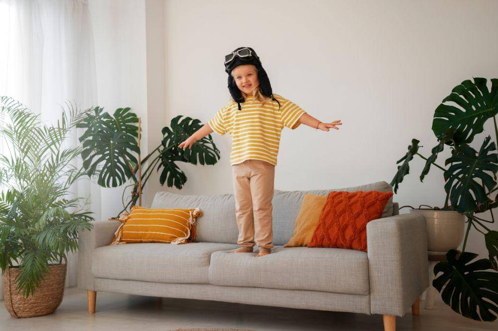 girl playing with flying goggles