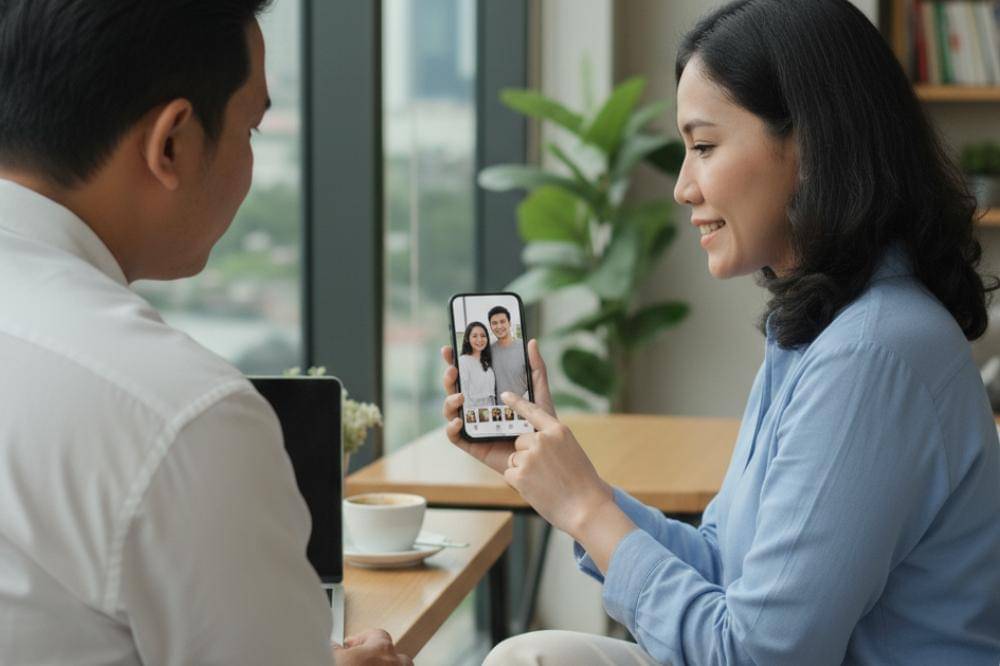 ilustrasi pilih foto bersama pasangan