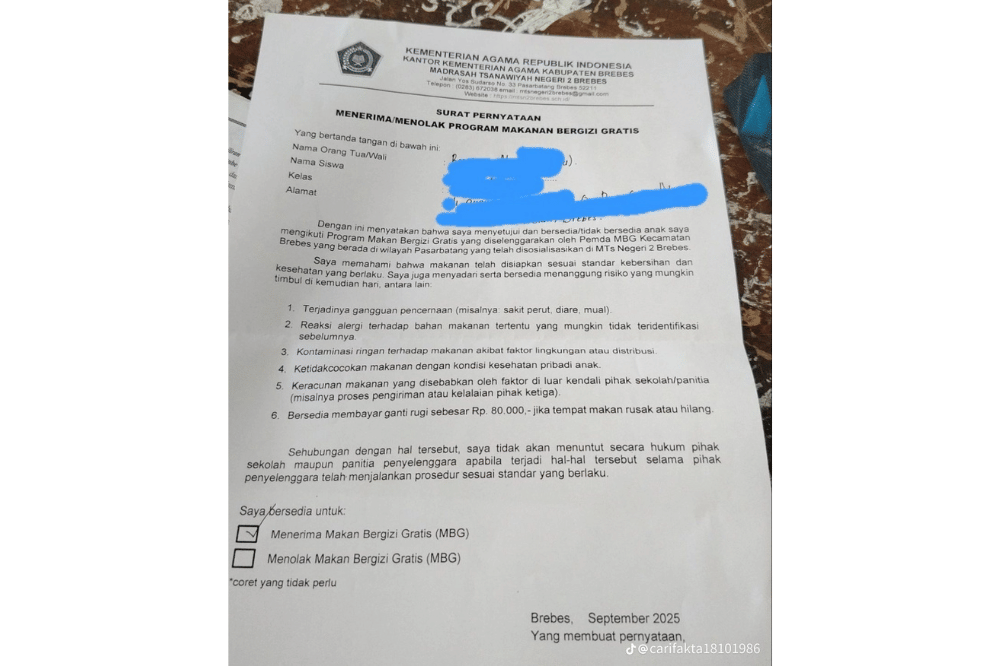 Surat perjanjian MBG di Brebes