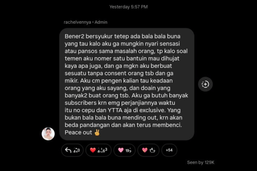 Klarifikasi Rachel Vennya
