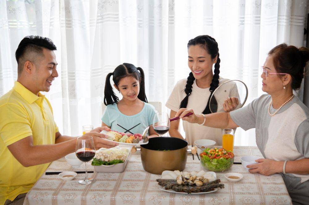 Family sitting at table