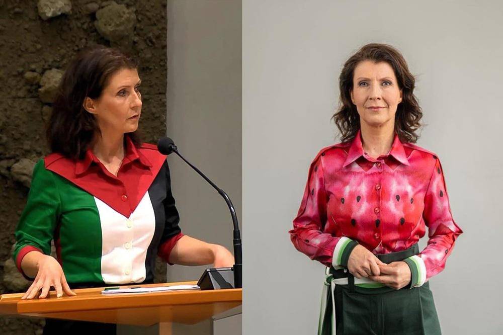 Esther Ouwehand dengan kostum Palestina