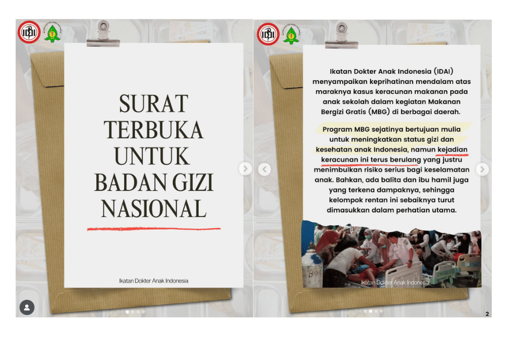 IDAI Kirim Surat Terbuka untuk BGN perihal Keracunan MBG, Ini Isinya