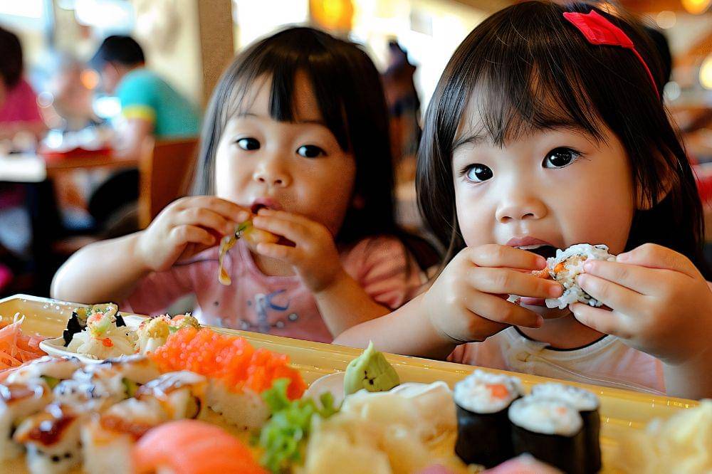 Anak-anak makan sushi