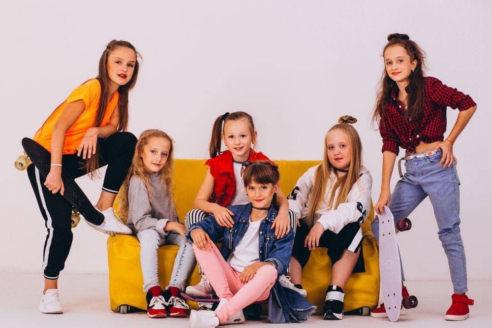 Dancing team in studio