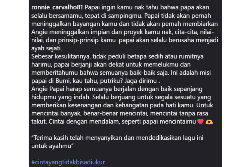 Bentuk Dukungan Ayah Angie Carvalho pada Laman Instagramnya