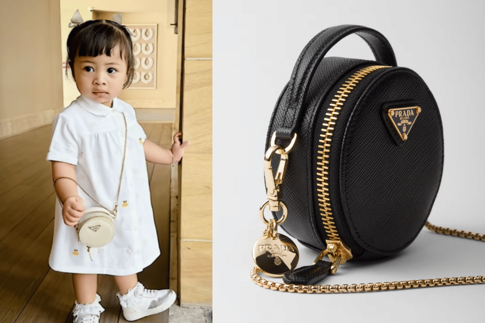 Lily mengenakan tas prada