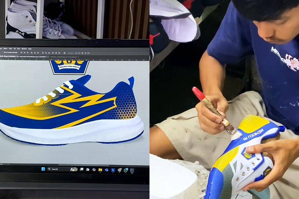 Proses pembuatan sepatu viral untuk Menkeu Purbaya