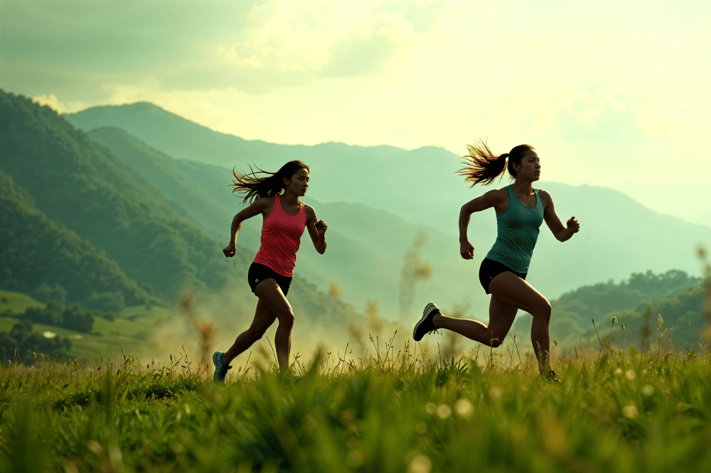 dua orang sedang berlari