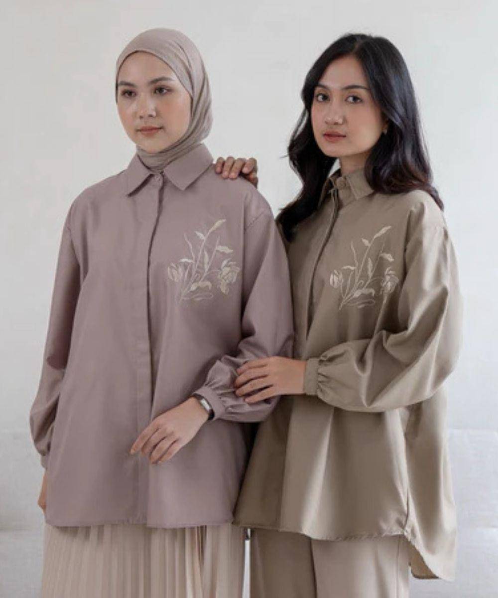 baju kemeja bordir bunga viral