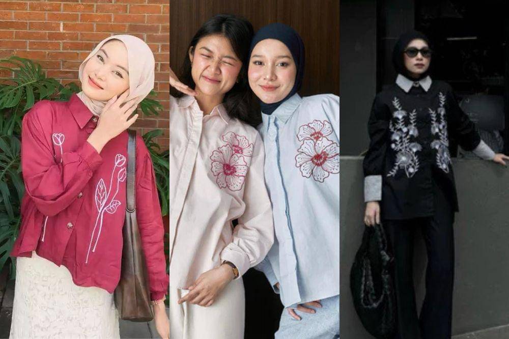 baju kemeja bordir bunga viral