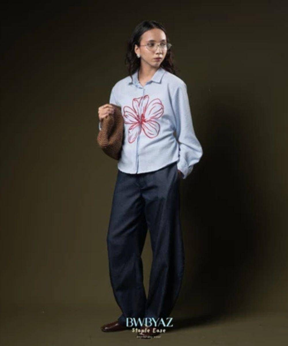 baju kemeja bordir bunga viral