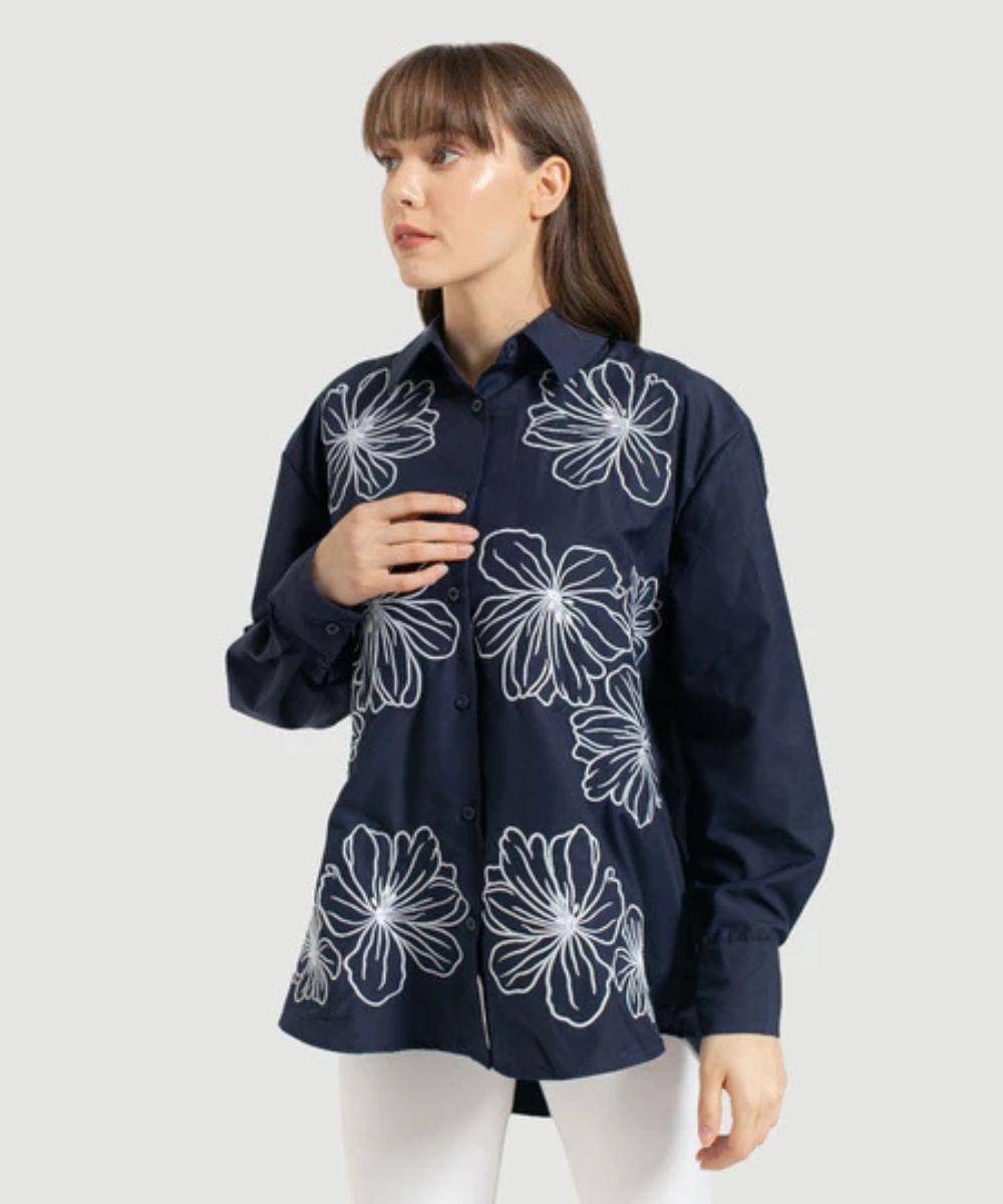 baju kemeja bordir bunga viral