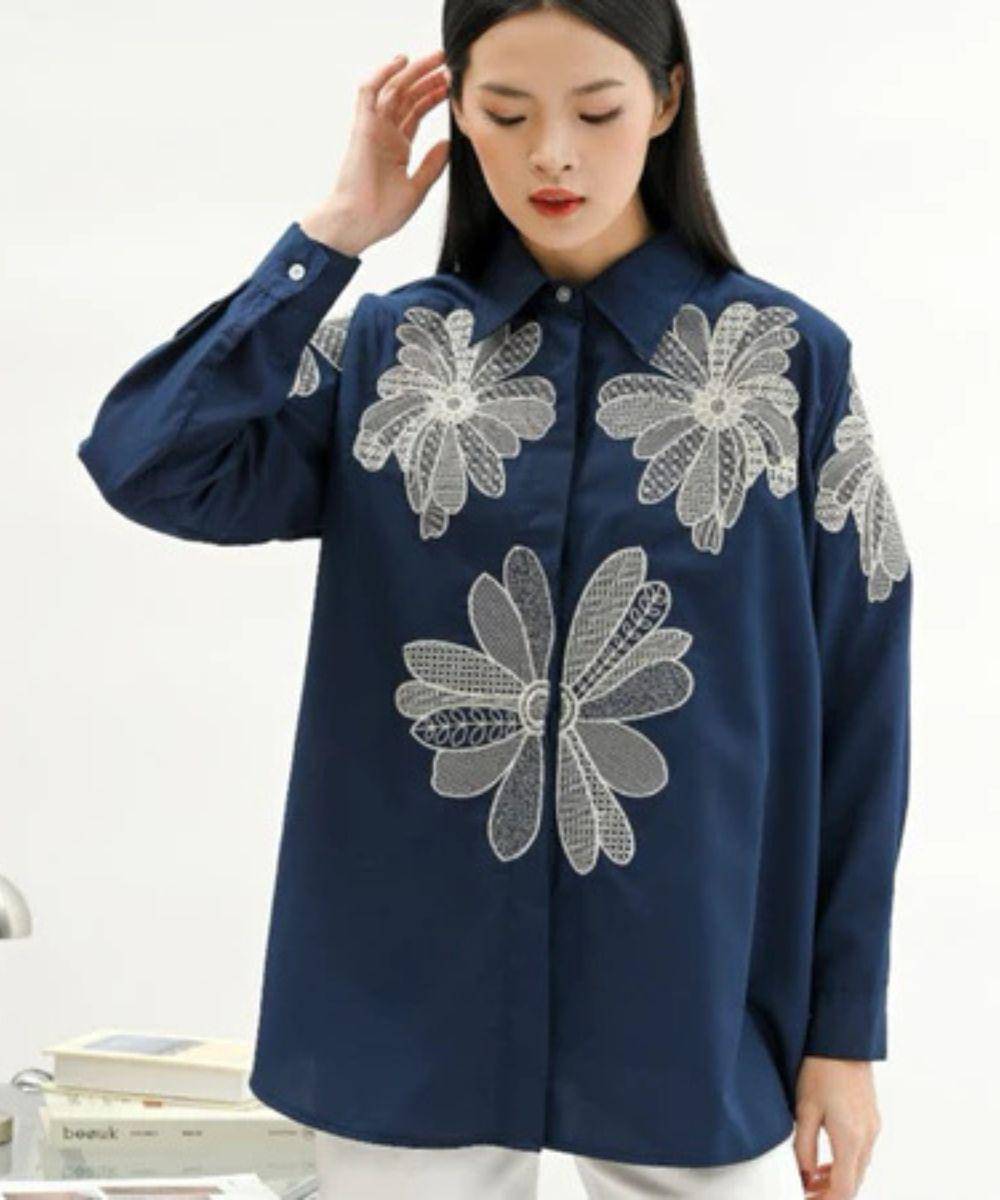 baju kemeja bordir bunga viral