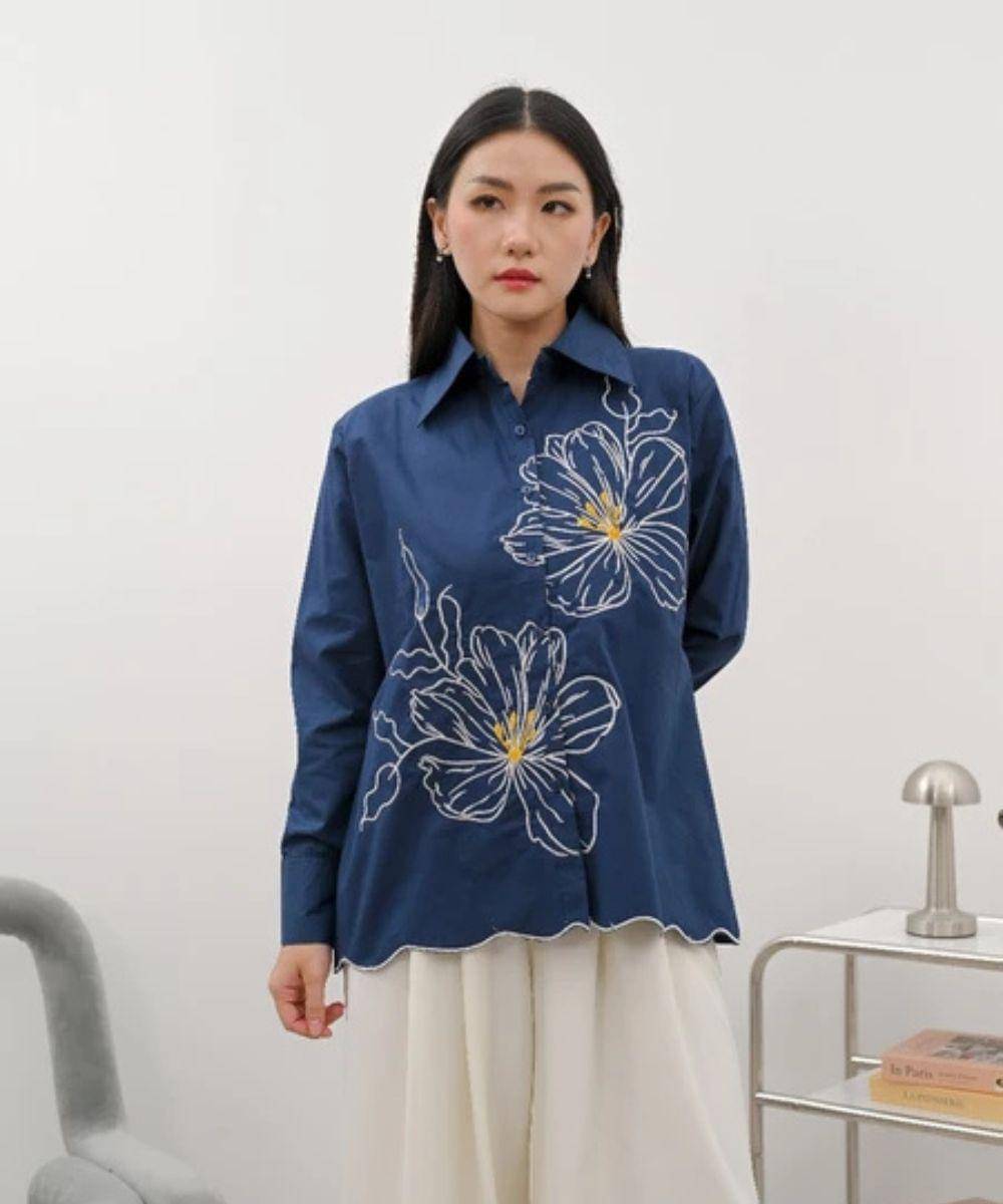 baju kemeja bordir bunga viral