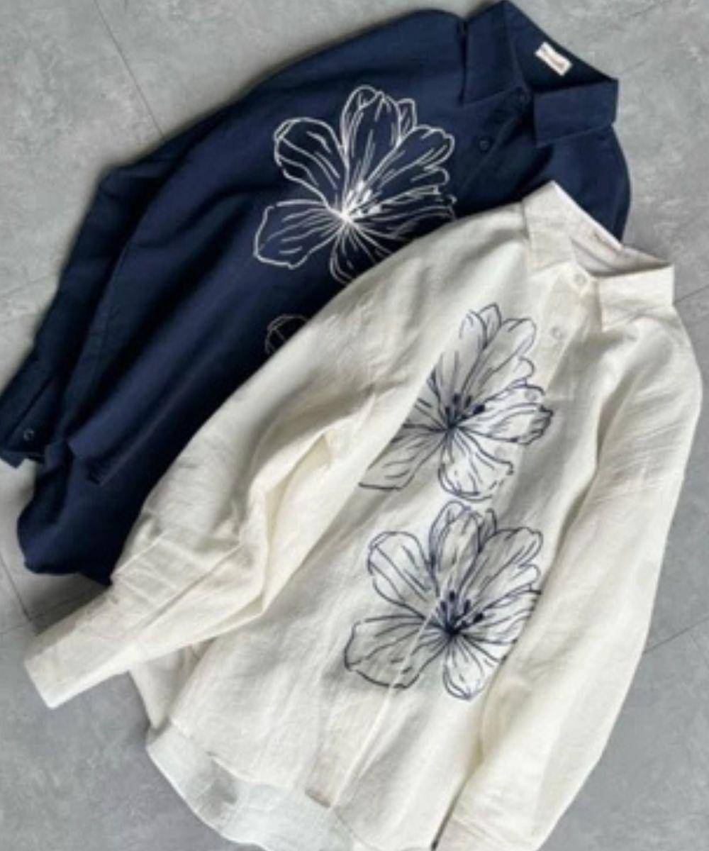 baju kemeja bordir bunga viral