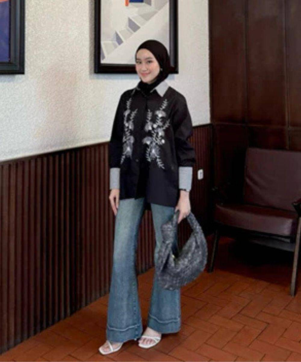 baju kemeja bordir bunga viral