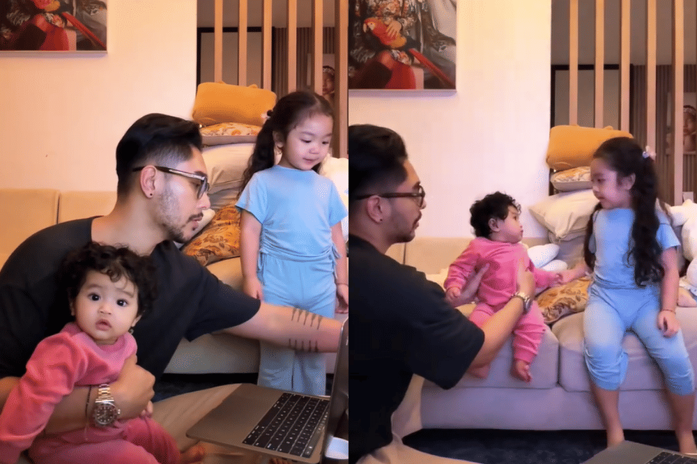 Papa Kris, Xandraya, dan Xarena sedang menghabiskan waktu bersama