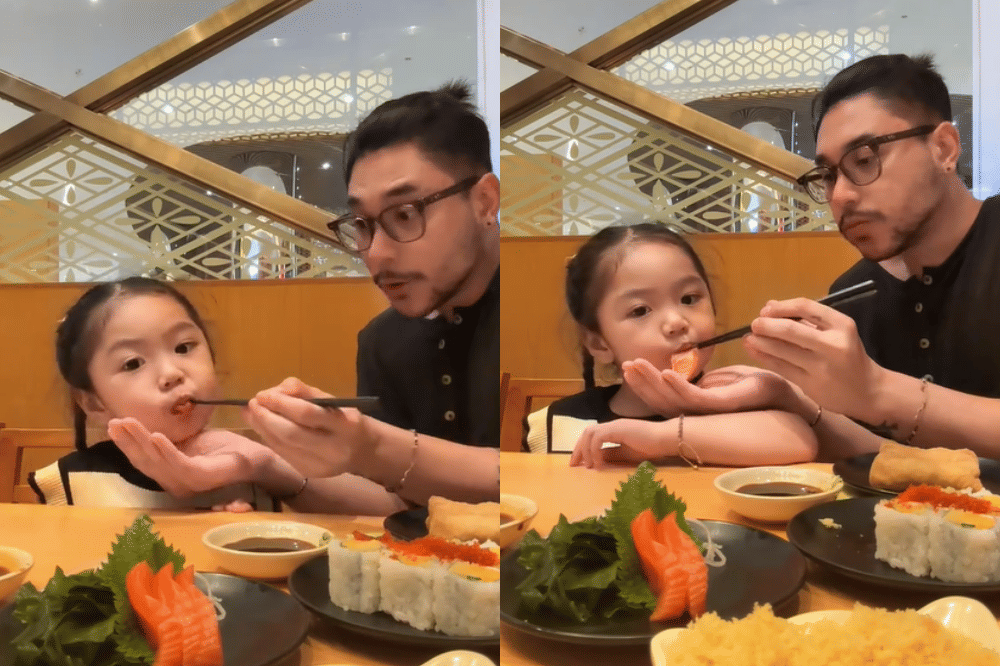 Papa Kris dan Xarena sedang makan sushi