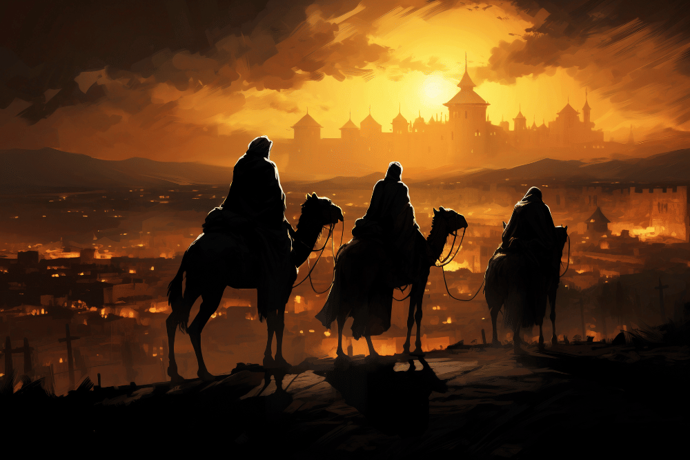 Beberapa orang sedang manggunakan unta sebagai alat transportasi