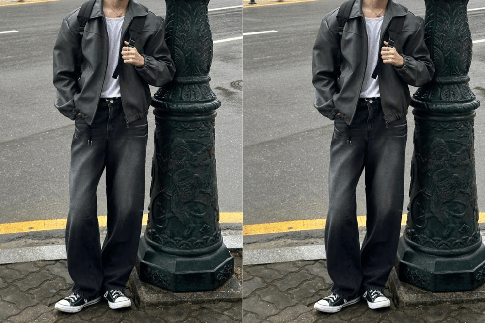 Model baju Natal remaja laki-laki 2025 pakai jeans dan leather jacket