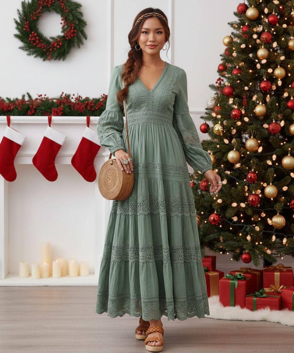 Inspirasi Dress Natal Warna Sage