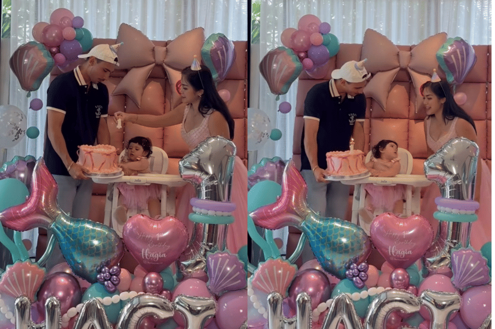 Perayaan ulang tahun Hagia yang sudah setahun bareng Mama Jedar dan Papa Vincent