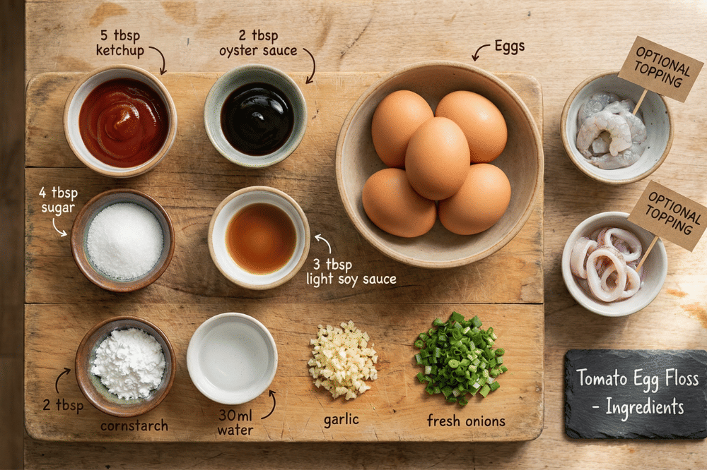 Bahan-bahan egg floss tomat