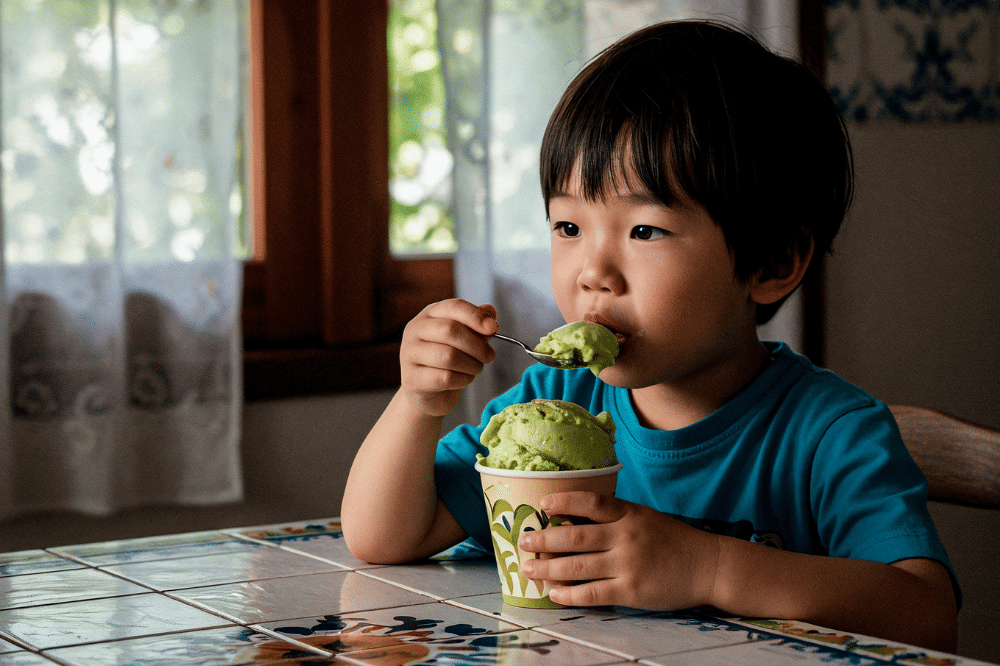 anak sedang makan es krim