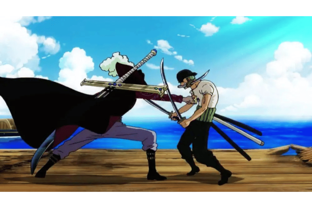 Dracule Mihawk vs. Roronoa Zoro di One Piece