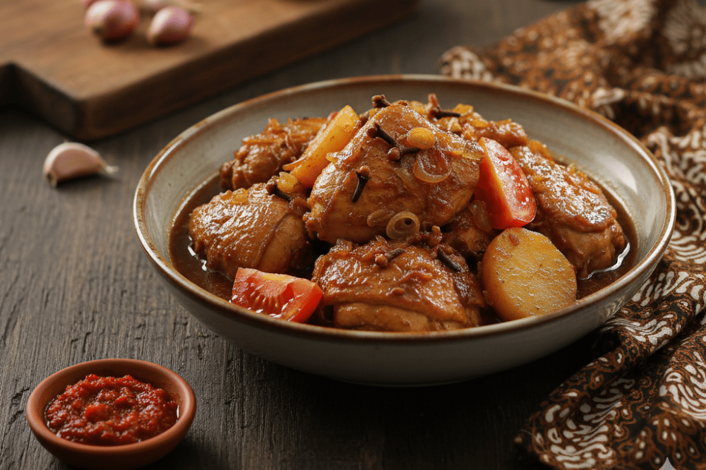 Ayam semur dengan kentang dan tomat