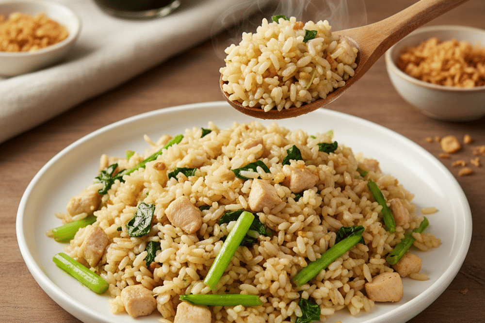 Makanan olahan nasi sayur aman untuk diet dengan nasi gurih pakcoy