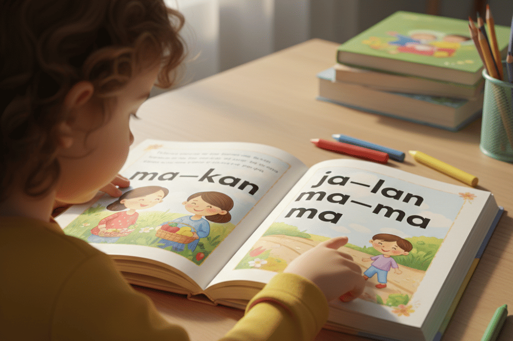 anak membaca cerita bergambar