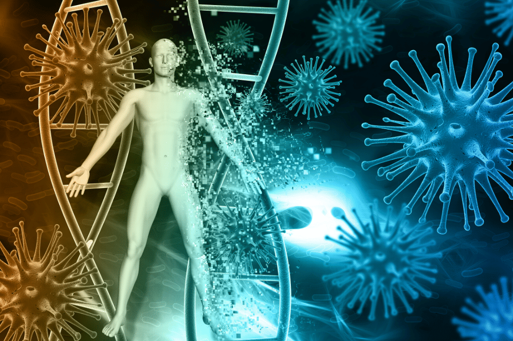 Ilustrasi tubuh manusia dan bakteri