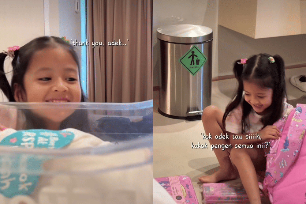 Kakak Serephina anak Mama Vania senang diberi hadiah dari adik