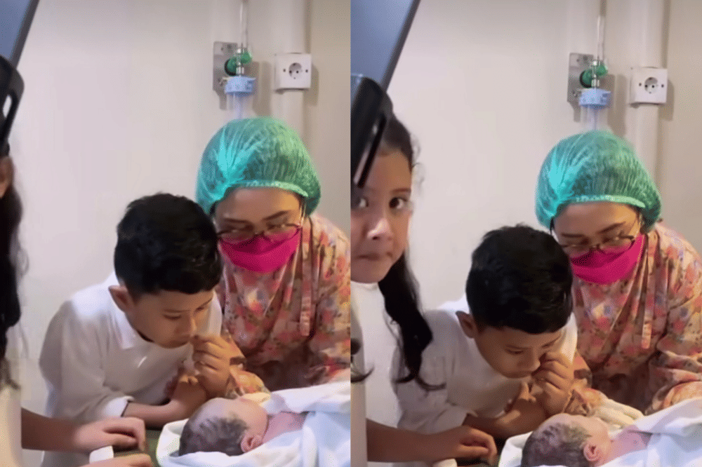 Viral! Kakak Azankan Adik saat Lahir, Papa Bertugas di Palestina