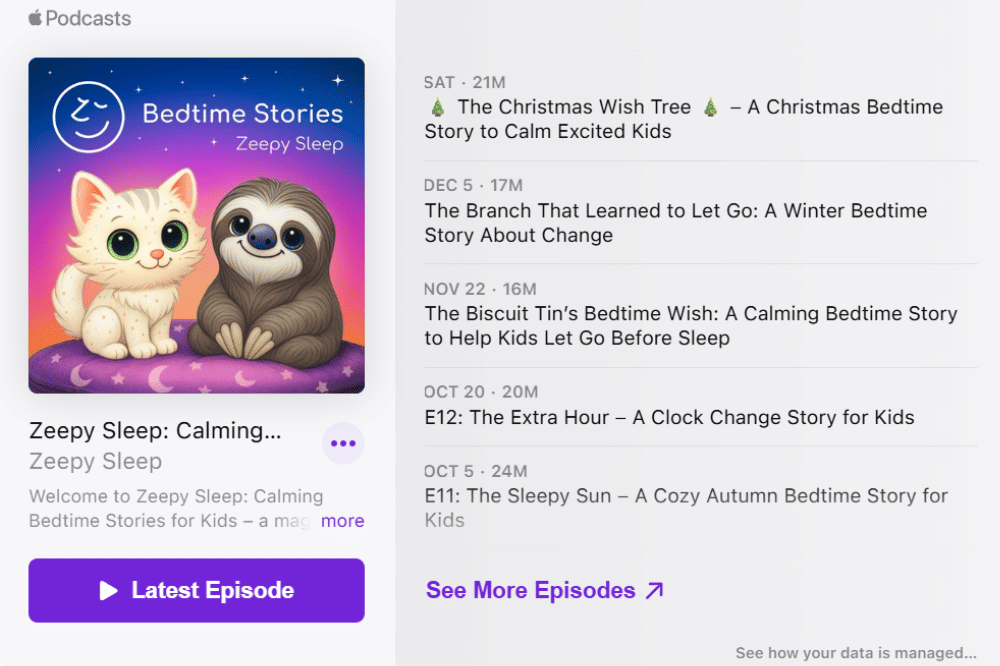 tampilan audio dari berbagai episode