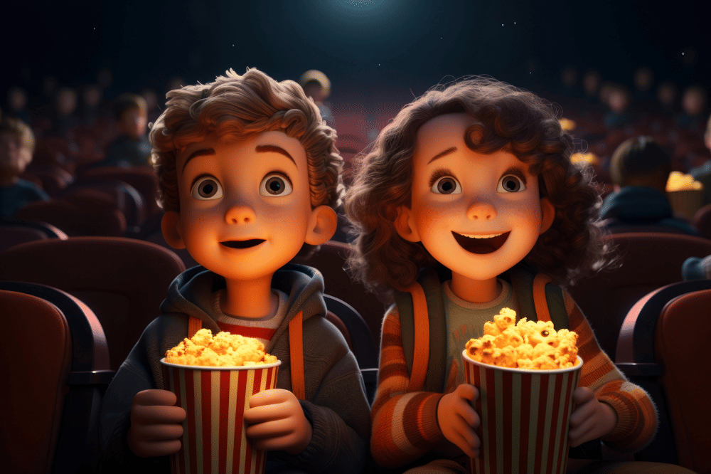 Ilustrasi anak menonton film