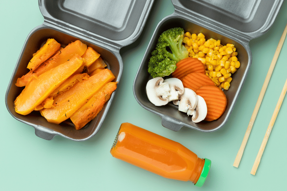 Tampak atas bekal makanan yang sehat