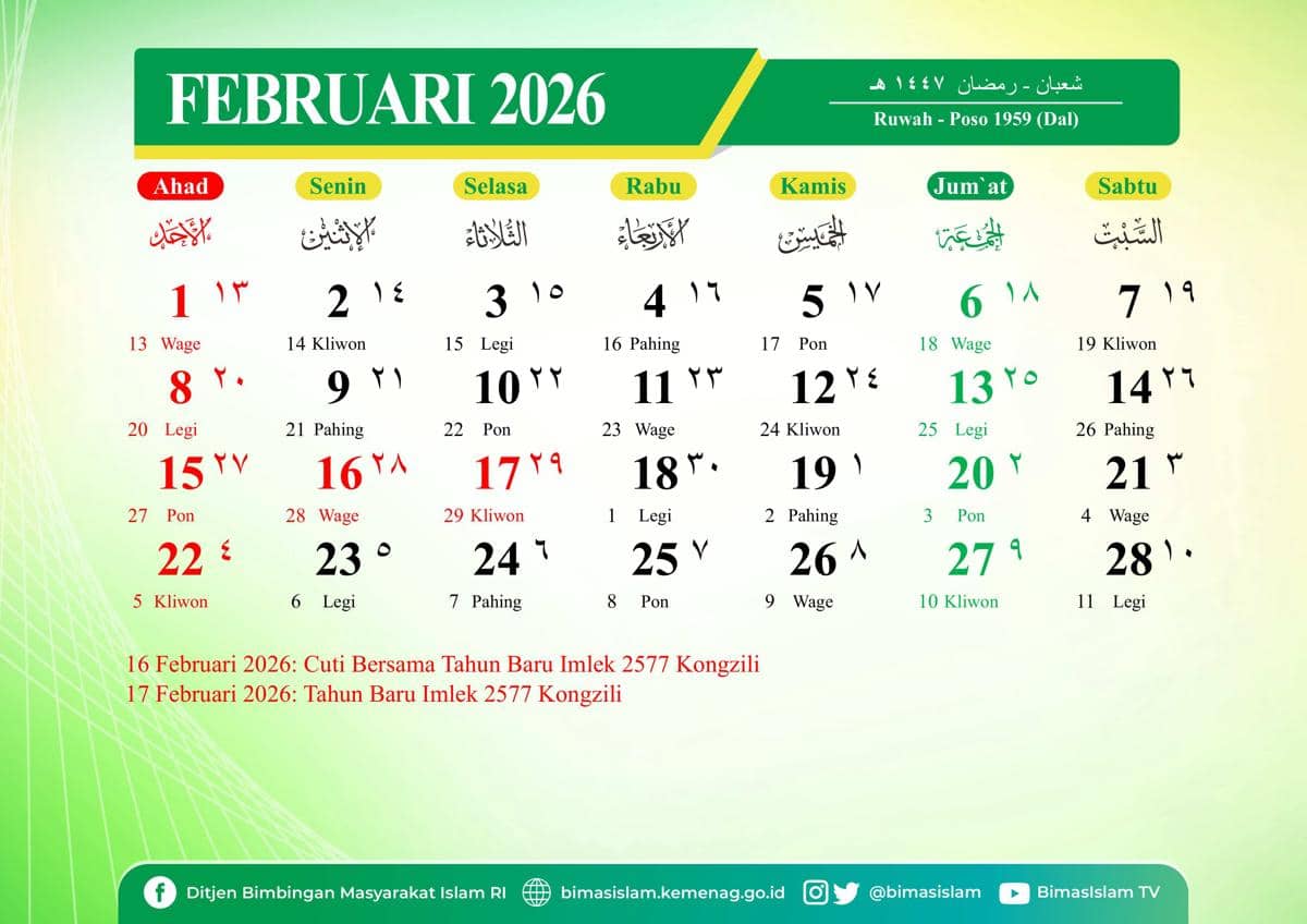 Hari Libur di Bulan Februari 2026, Ada Long Weekend!