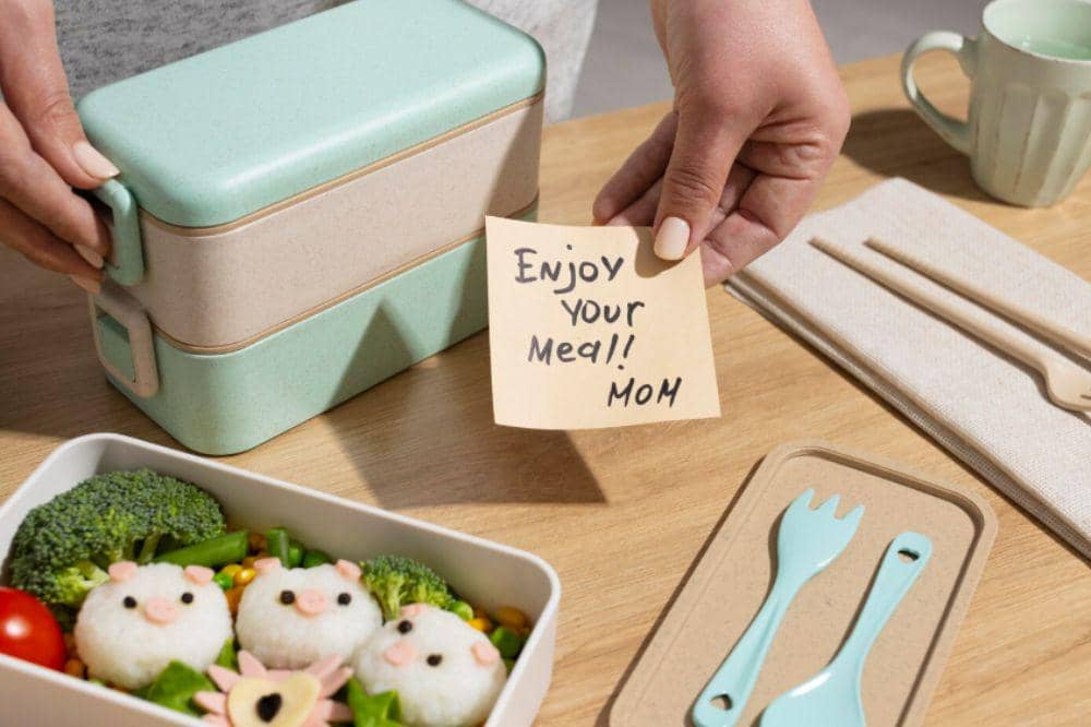 Composition of delicious japanese bento box