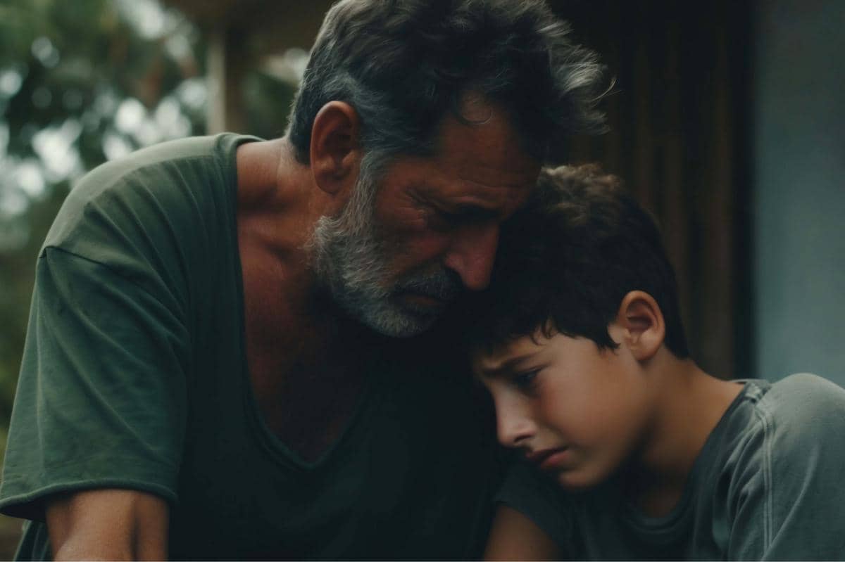 ayah sayang dan memeluk anak