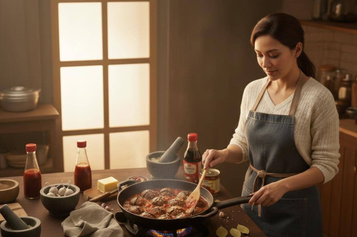 Mama sedang memasak untuk anak