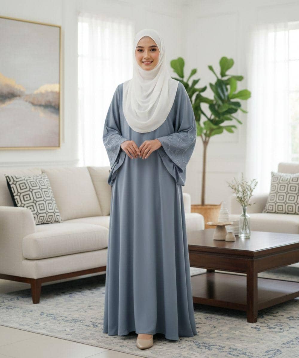 7 Inspirasi Model Baju Lebaran Warna Ash Blue
